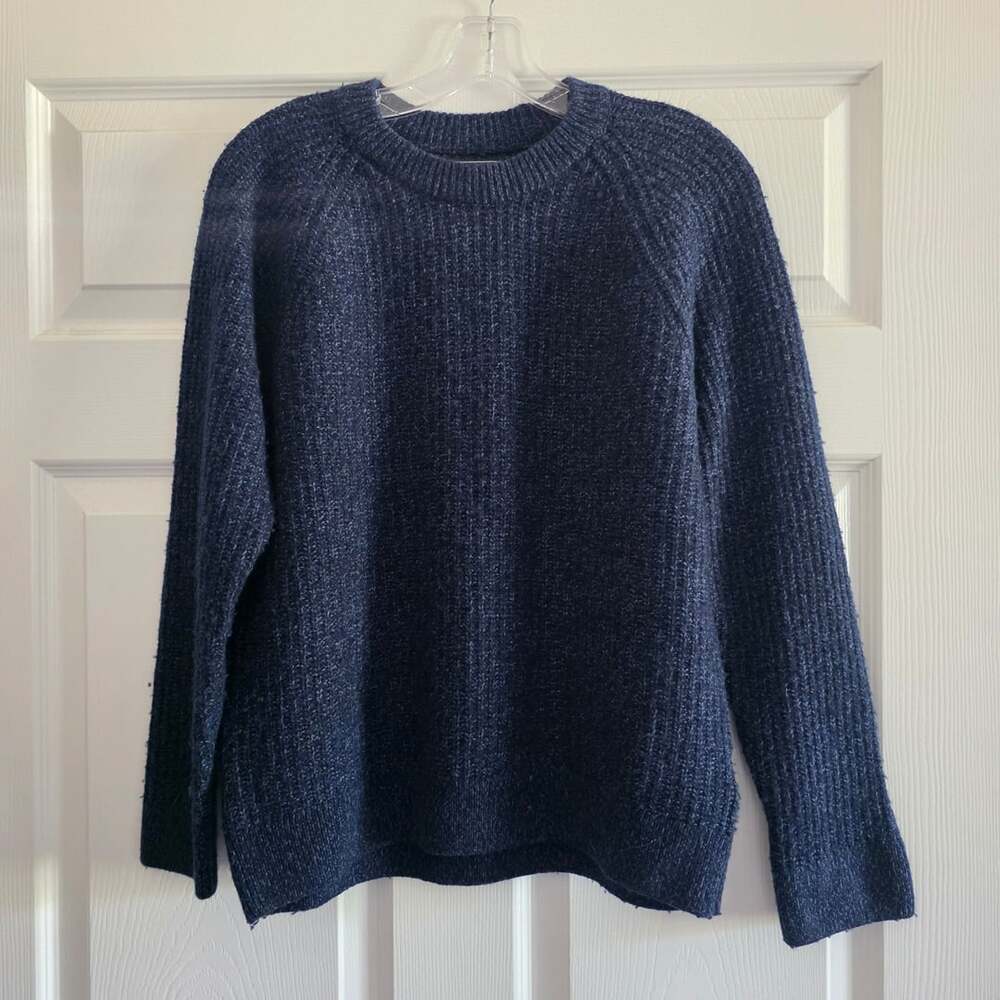 Abercrombie & Fitch Men's Merino Wool Blend Crewneck Sweater Blue Marled Knit M